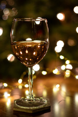 wine glass with christmas lights