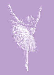 Ballerina drawing hand-drawn with chalk on purple background
