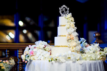 beautiful big cake with cream on holiday, big wedding cake