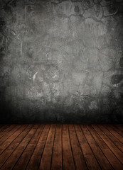 concrete wall with wooden floor. empty interior room.