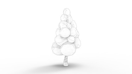 3d rendering of cartoon trees isolated in white studio background