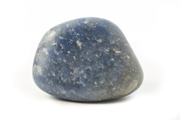 Polished dumortierite quartz gem from Portugal isolated on white background