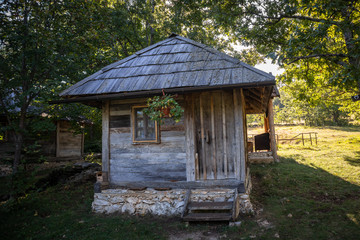 Fototapeta na wymiar Old rustic house in ethno village Dodik near the Drvar in Bosnia and Herzegovina