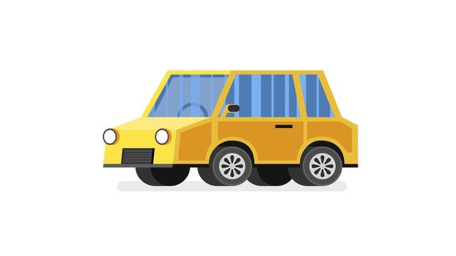 Cartoon yellow car animation. Looped animation. 4K resolution.