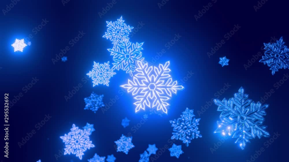 Poster 3d blue christmas background with bokeh and depth of field of shiny toy snowflakes hanging in the ai