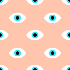 Vector seamless eye pattern on pink background. modern trendy design. stylish print for textiles, packaging, design