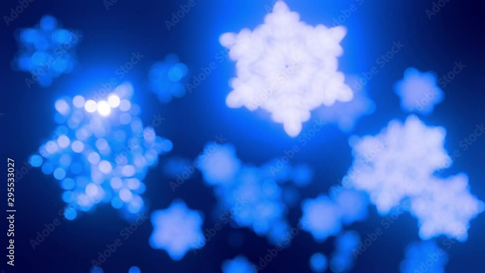 Poster 3d blue christmas background with bokeh and depth of field of shiny toy snowflakes hanging in the ai