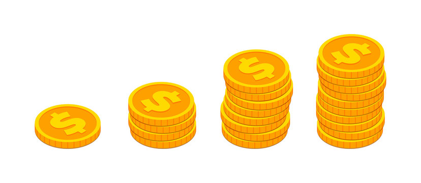 Isometric gold coin stack like income graph