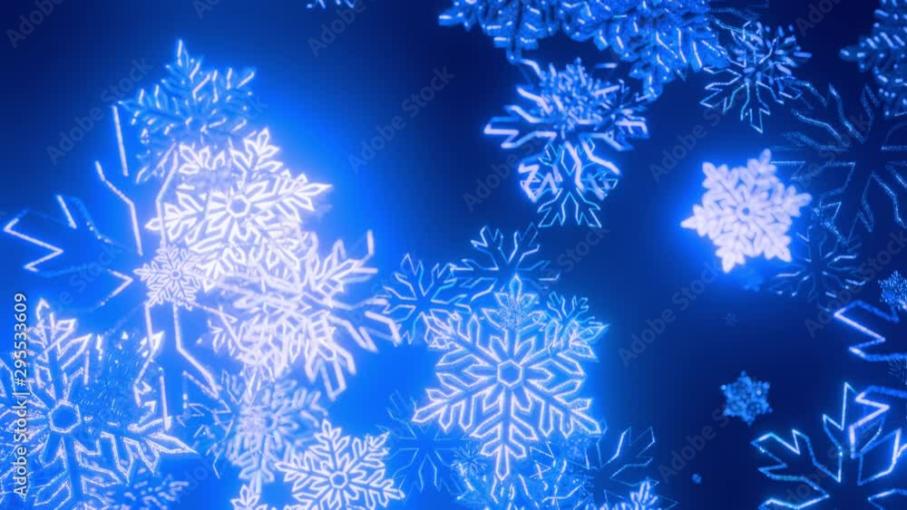 Poster 3d blue christmas background with bokeh and depth of field of shiny toy snowflakes hanging in the ai