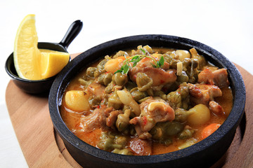 meat stew with mushrooms potato white background
