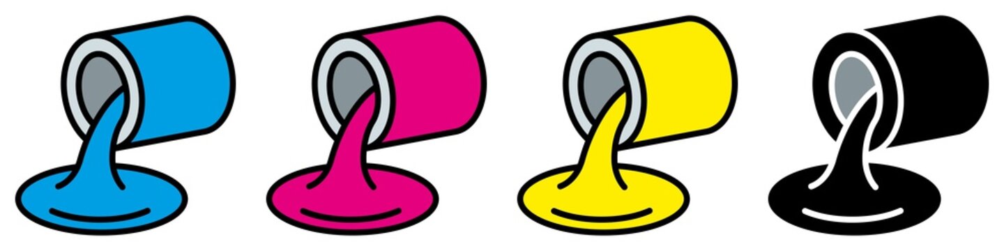 cmyk44 CyanMagentaYellowKey - cmyk: german - Farbe / Eimer / Farbdosen - english - colorful paint pots icon: simple template - banner 4to1 xxl - g8634