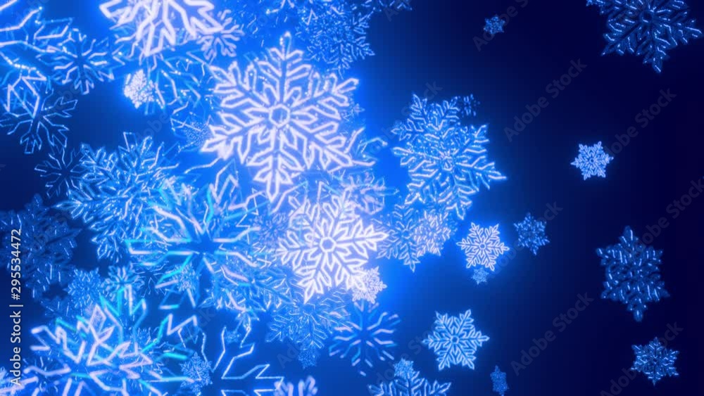Poster 3d blue christmas background with bokeh and depth of field of shiny toy snowflakes hanging in the ai