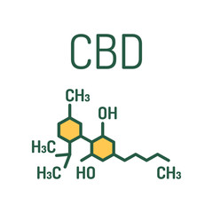 CBD hemp drug molecule color line icon. Cannabidiol. Skeletal formula. Pictogram for web page, mobile app, promo.