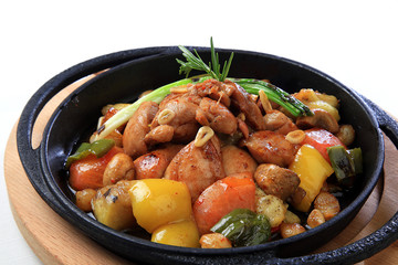 roasted eggplants and meat isolated gourmet dish