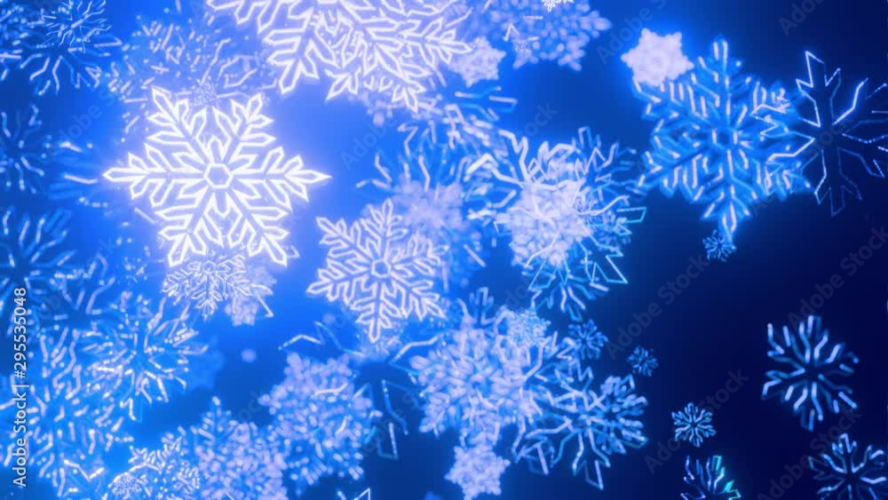Poster 3d blue christmas background with bokeh and depth of field of shiny toy snowflakes hanging in the ai