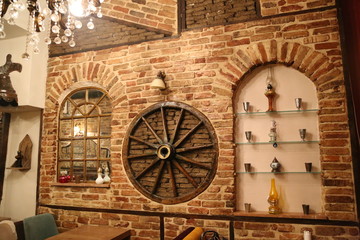old wooden wheel on the wall