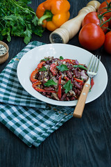 Salad from beef and beans, bell pepper. Salad 