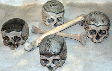 the ossuary from Neamt Monastery - Romania. May.01.2016. The bones of the monks and young Calipso,...