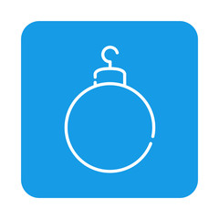 Icono plano lineal bola de navidad en cuadrado color azul