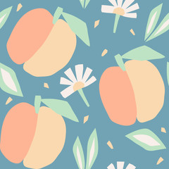 Seamless pattern with peach. Modern textile, greeting card, poster, wrapping paper designs. Hand-drawn illustration.