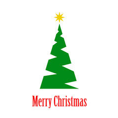  Logotipo con texto Merry Christmas con árbol abstracto zigzag verde