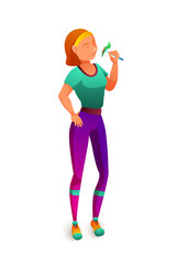 Slim woman eating salad flat vector illustration