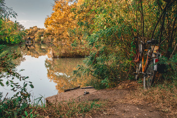 fisherman's place near the autumn big river