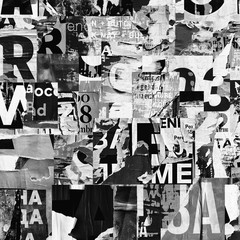Torn street advertisement posters collage background texture creased crumpled ripped paper backdrop surface placard 