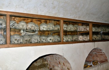 the ossuary from Neamt Monastery - Romania. May.01.2016. The bones of the monks and young Calipso,...