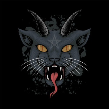 Satanic Cat head vector illustration
