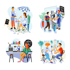 Coffee house flat vector illustrations set