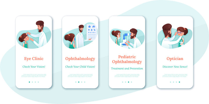 Mobile apps with eyesight diagnostics vector templates set