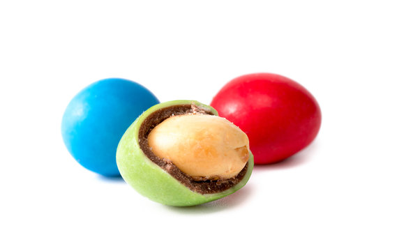 colorful round candies on a white background
