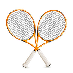 Vector realistic crossed tennis rackets 3d icon
