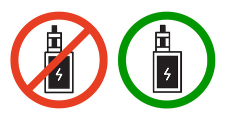 No vaping sign. Vaping area sign. Electronic cigarette icon. Isolated vector illustration on white background.