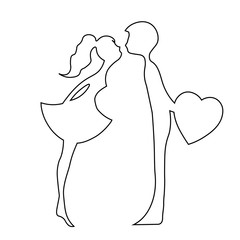 Kissing couple of young lovers . Romantic couple silhouette. Lovers woman and man kissing. contour Silhouettes of kissing boy and girl