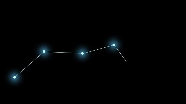 Constellation Ursa Major on a black background. Glowing blue stars are connected by lines. Motion graphics.