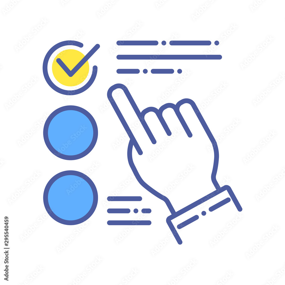 Poster approved choice on checklist color line icon. make right decision concept. sign for web page, mobile