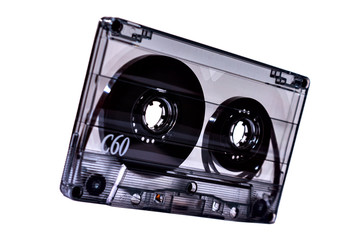 vintage old music cassette with film, with clean label isolated on white background, copy space, mock up