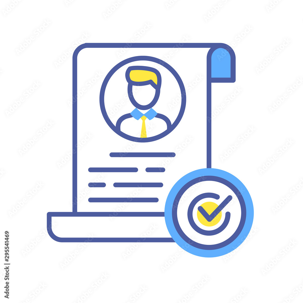 Poster job application color line icon. approved candidate concept. document with check mark. sign for web 