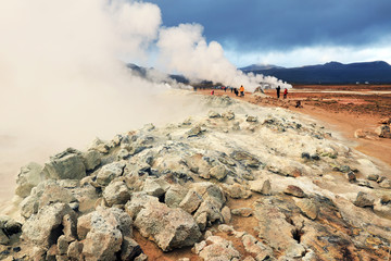 Geothermal region of Hverir in Iceland near Myvatn Lake, Iceland, Europe