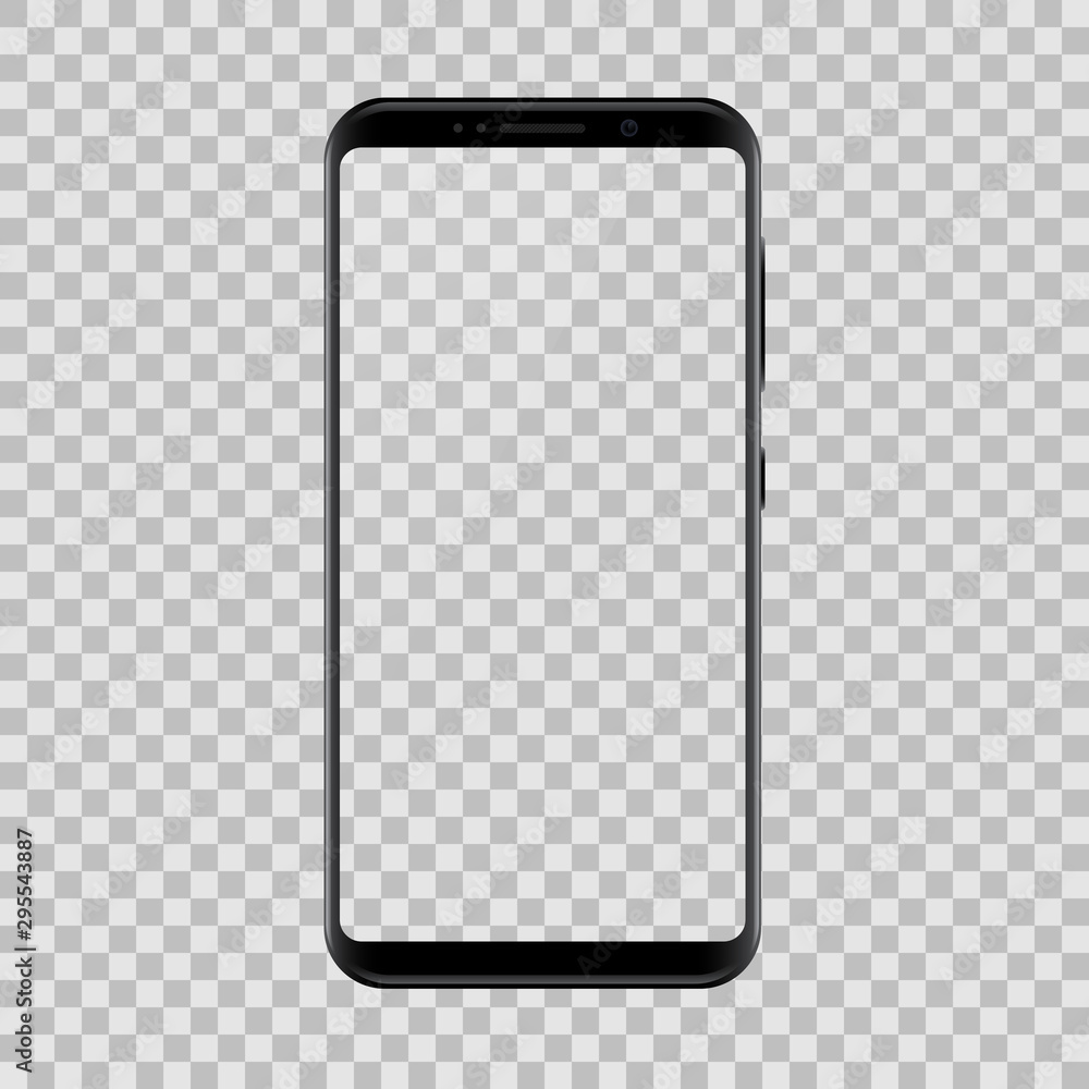 Poster Black smartphone with empty touch screen, new model mobile     with transparent background - stock vector