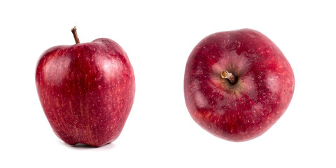 Two red ripe apples, perfect isolate on a white background, harvesting design.