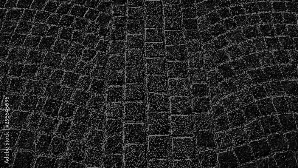 Poster paving stones in an ancient square in the city. black background with gray pattern. monochrome image