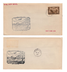 Front and Back of Vintage 1929 Yellowed Air Mail Envelope