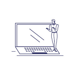 silhouette of man with laptop in white background