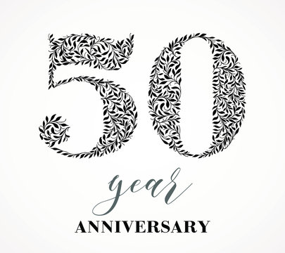 50th anniversary. Number fifty consists of a leaf pattern. No gradient fill. Vector is easy to customize. View the entire series.