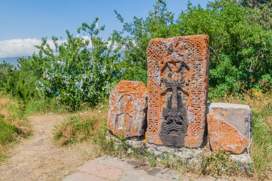 Stone crosses (Khachkar) at Sevanavank monastery, Armenia