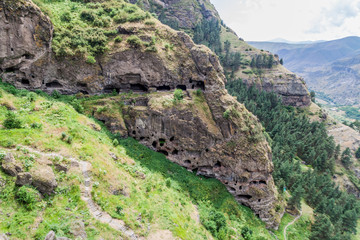 Fototapeta na wymiar Cave monastery Vanis Kvabebi carved into a cliff, Georgia