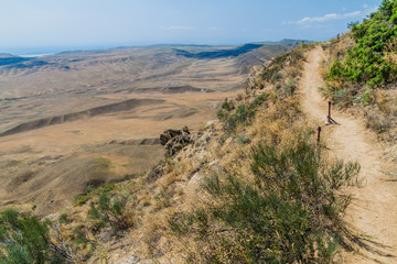 Trail around Udabno cave monastery at Davit Gareja monastic complex in Georgia